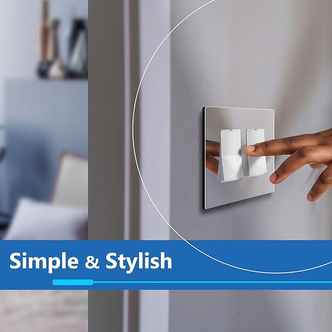 LIDER Double Decorator Wall Plate, Impact Resistant, Mirrored Acrylic, Plexiglass, Reflective Finish, Modern Upgrade, Screwless Light Switch/Outlet Cover Mid-Size 2-Gang 4.88" x 4.92 Silver