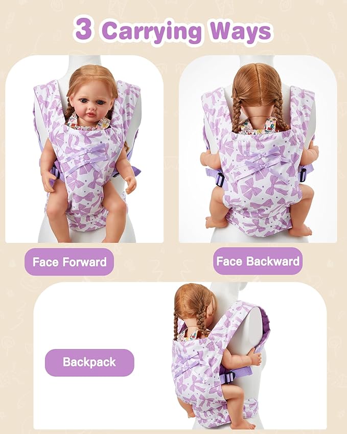 Lictin Baby Doll Carrier, Front and Back Doll Accessories Carrier for Little Girls, with Adjustable Straps for Stuffed Animal Reborn Baby Doll