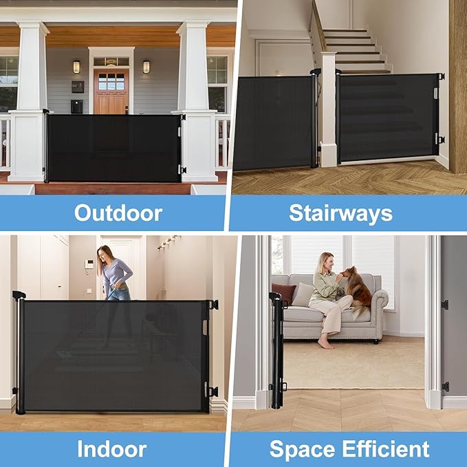 DEAR LOV 2 Pack Retractable Baby Gate,Mesh Baby Gate or Mesh Dog Gate,33" Tall,Extends up to 55" Wide,Child Safety Gate for Doorways, Stairs, Hallways（Black,33"x55"