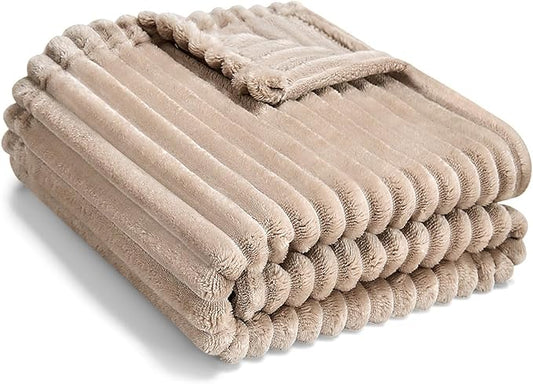 Soft Fleece Baby Blanket Ultra Cozy Baby Blankets for Boys Girls Warm and Lightweight Infant Toddler Newborn Receiving Gift with Reversible Stripes for Crib Stroller, 30x40 Inch, Linen