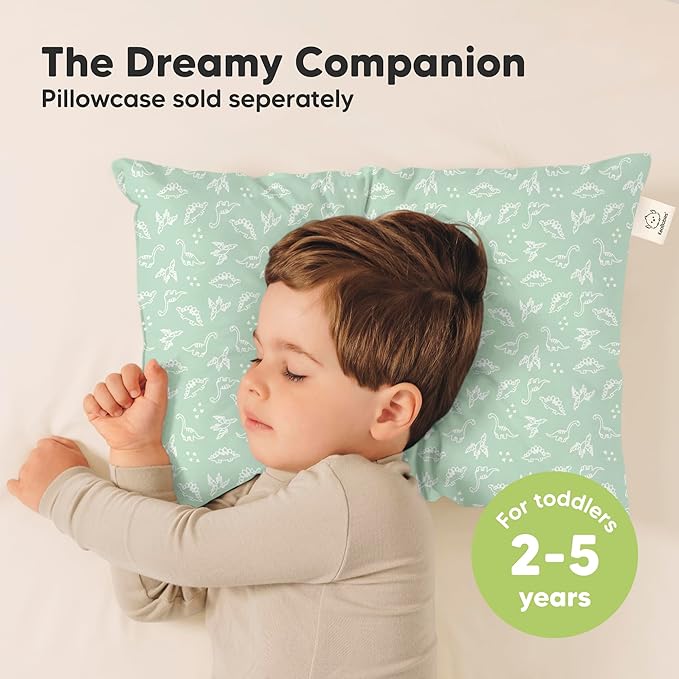 KeaBabies 2-Pack Toddler Pillow 13x18 - Soft Organic Cotton Kids Travel Bed Pillows for Sleeping, School, Nap, Machine Washable, Toddlers 2 to 5, Pillowcase Sold Separately (DinoLand)