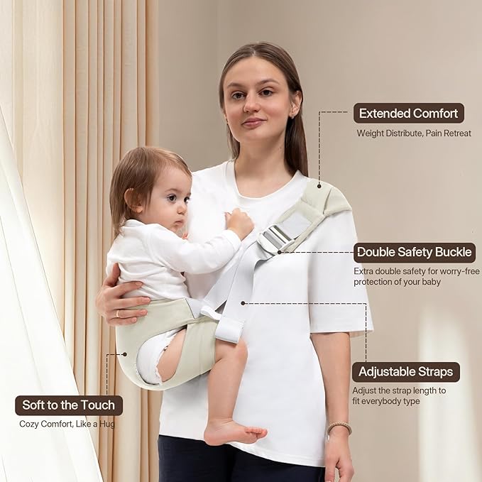 Toddler Carrier for 25-60 lbs,Comfortable&Lightweight Baby Sling Carrier,Adjustable with Left/Right Shoulder Straps,One Size Fits All,Ideal for Shopping and Travel-Khaki