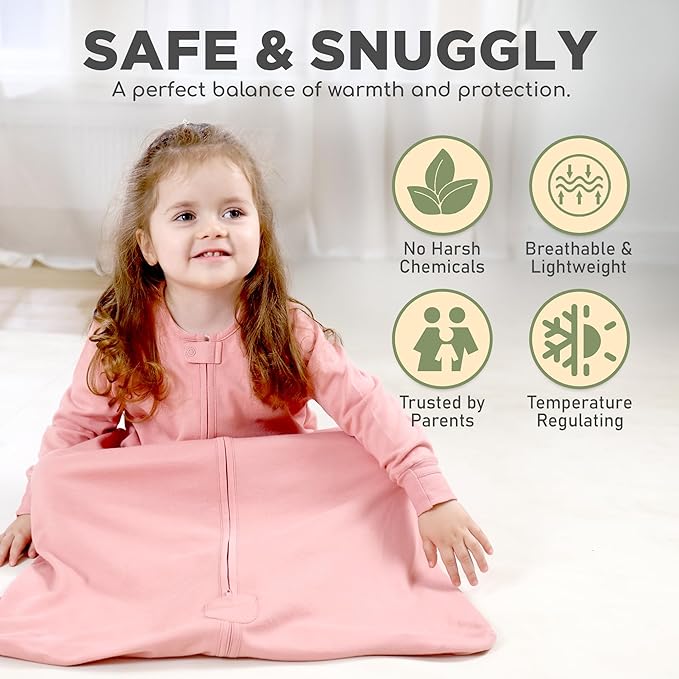 Mama Cheetah Baby Sleep Sack with Sleeves, 0.5 TOG Organic Cotton Wearable Blanket and Two-Way Zipper, Swaddle Transition Long Sleeve Sleeping Bag for Newborn Infant Toddler, 0-6 Months