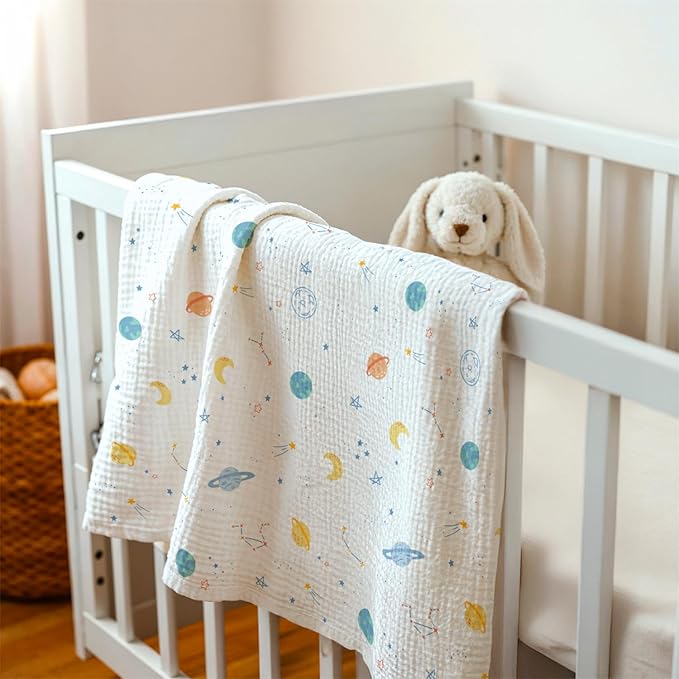 Outer Space Baby Blankets for Boys, Soft Nursery Minky Blankets with Muslin and Dotted Fleece Back 30x40 inches, Receiving Bed Quilt for Newborn, Infants, Toddlers