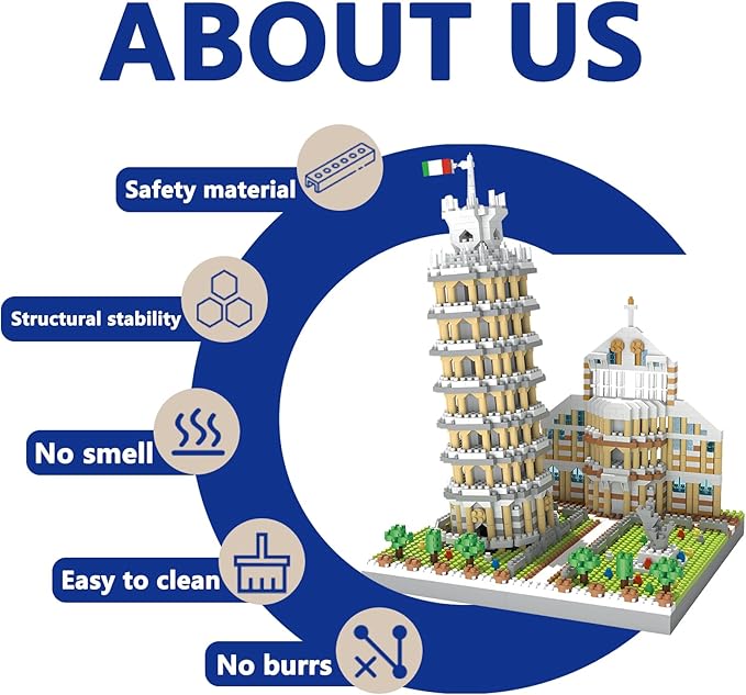 Leaning Tower of Pisa Micro Mini Building Blocks Set Italy Architecture Building Kits Famous Landmark Model Toys Gift for Adults Kids Teens 2500 PCS