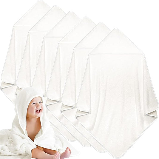 Chumia 6 Pack Baby Bath Towel Coral Fleece Soft Absorbent Newborn Hooded Towel for Kid 30 x 30 Inch Toddler Bath Blanket for Babies Infant Shower Gift(White)
