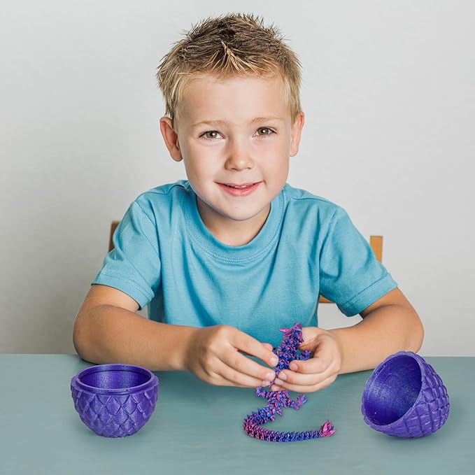 Dragon Eggs with Dragon Inside, 3D Printed Surprise Funny Gifts for Kids, Articulated Dragon Fidget Toys for Adults, Executive Desk Toys Office Room Décor (Shiny Purple, M-Size)
