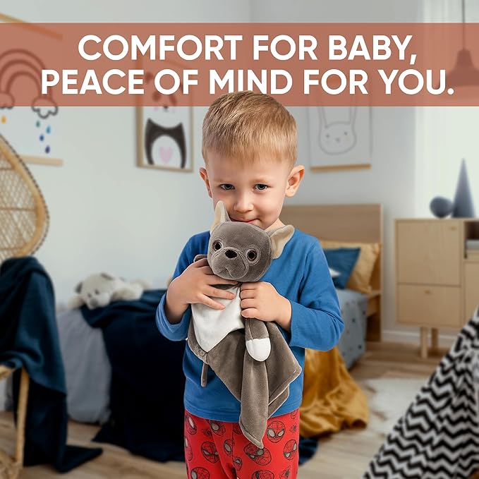 Baby Sleep Soother Taupe Bulldog Plush with Heartbeat & Lullaby Sounds, 4-in-1 Sound Machine, Security Blanket & Pacifier Holder, Baby Registry Essential & Christmas Gift for Newborns & Infants