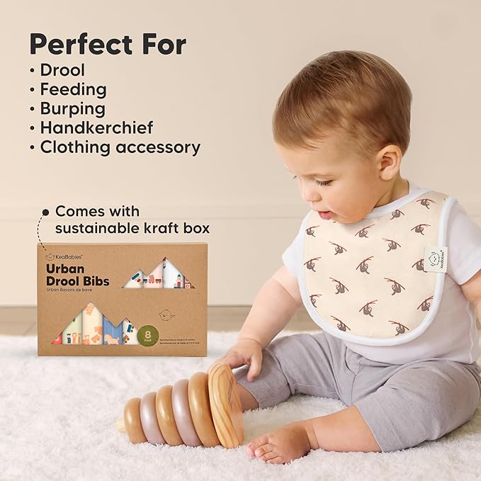 8-Pack Organic Baby Bibs for Boys, Girls - Soft Cotton Drooling and Teething Bibs for Baby Girl & Boy, Extra Absorbent, Easy to Clean & Put On for Toddler, Newborn, Infant 0-24 Months (Toy Land)