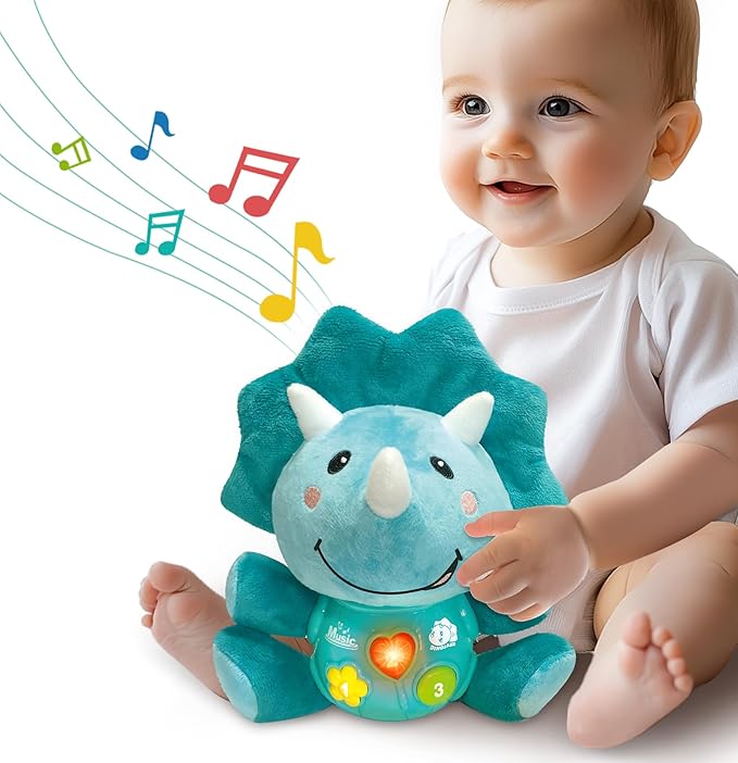 iPlay, iLearn Baby Dinosaur Musical Toys, Newborn Boys Gift, Soft Dinos Plush Stuffed Animal, Infant Light Music Time, 1st Birthday Stocking Gift Stuffer for 0 1 3 6 9 12 18 Month 1-3 Yrs Toddler Girl