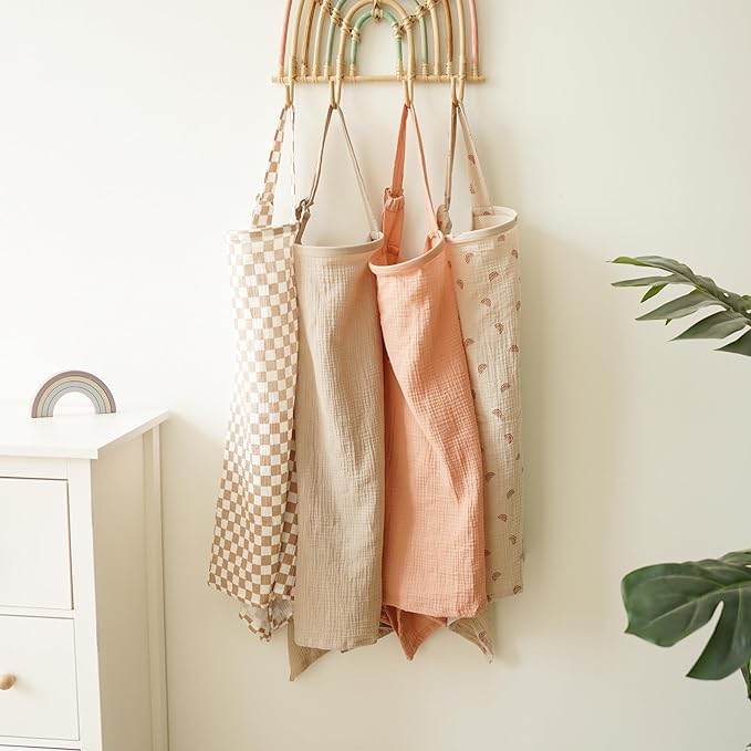 Muslin Nursing Covers for Breastfeeding, Privacy Breast Feeding Cover with Arch Neckline for Mom and Baby, Breathable 100% Cotton Nursing Apron Multi-use Stroller Cover