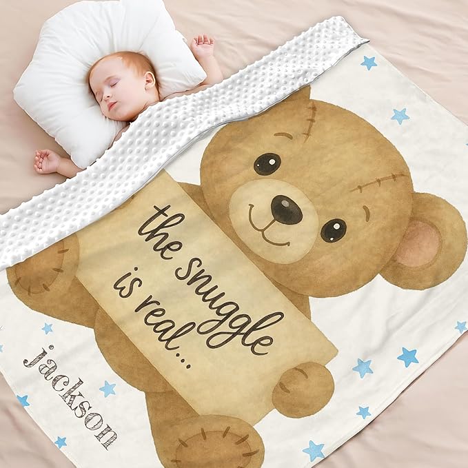 Personalized Baby Blankets for Girls & Boys - Super Soft Easter Blanket with Thick Double-Layer Dotted Backing, Personalized Baby Gifts for Baby Shower from Grandma (Apricot, Customize Now)