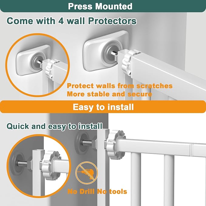 40.55" Tall 1.37" Ultra Narrow Spacing Dogs Pets Baby Gate for Doorway Hallway Safety Proof Indoor 61.61-69.48" Extra Wide Puppy Pressure Mounted No Drill Walk Through White Metal
