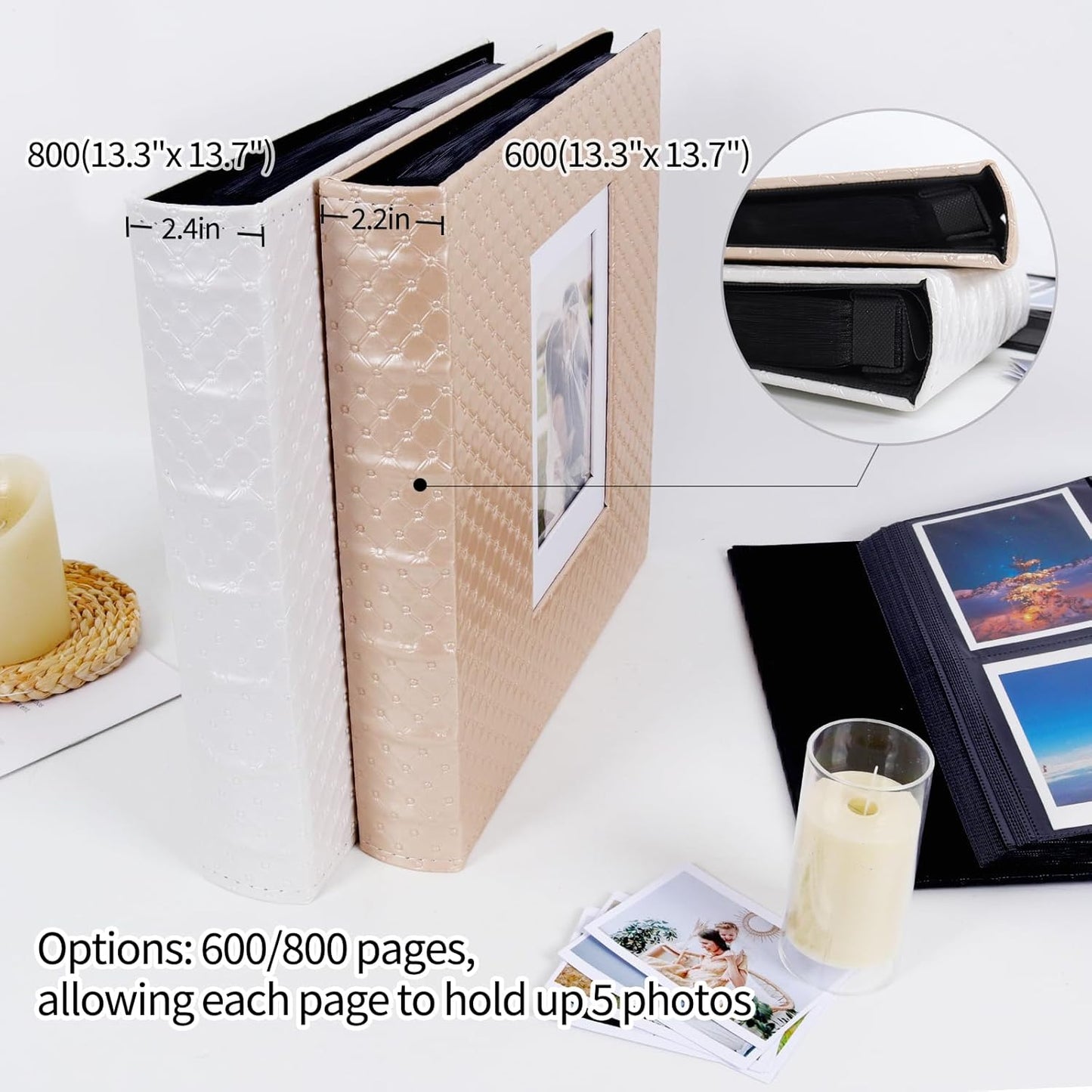 RECUTMS Photo Album 4x6 with 800 Pockets Leather Cover Large Photo Album Holds 800 Horizontal and Vertical Photos Slip-in Memory Photo Book for Family Baby Wedding Anniversary Travel(Pink)