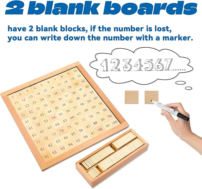 Montessori Toys for 3+ Year Old Hundred Board, Consecutive Counting Numbers 1-100 for Learning & Educational Toy- Math Games Board,Montessori Math Materials for Large Size 13.7" X 13.7 "X 0.4"
