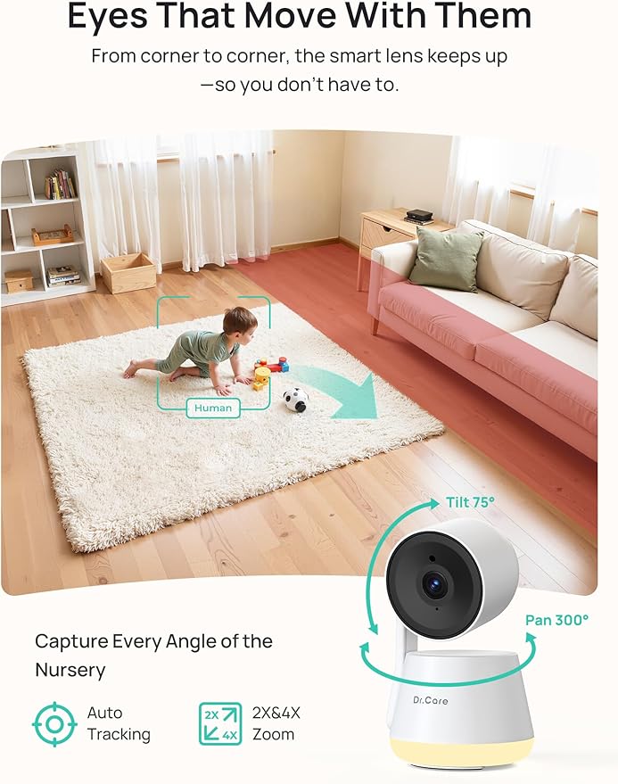 Dr.Care LumiView Smart WiFi Baby Monitor with 2 Cameras - 5" 1080P FHD & 2K Camera App Control, Privacy Mode, 5000mAh Removable Battery, Cry & Motion Alerts, HD Night Vision, Multi-User,1279ft Rang