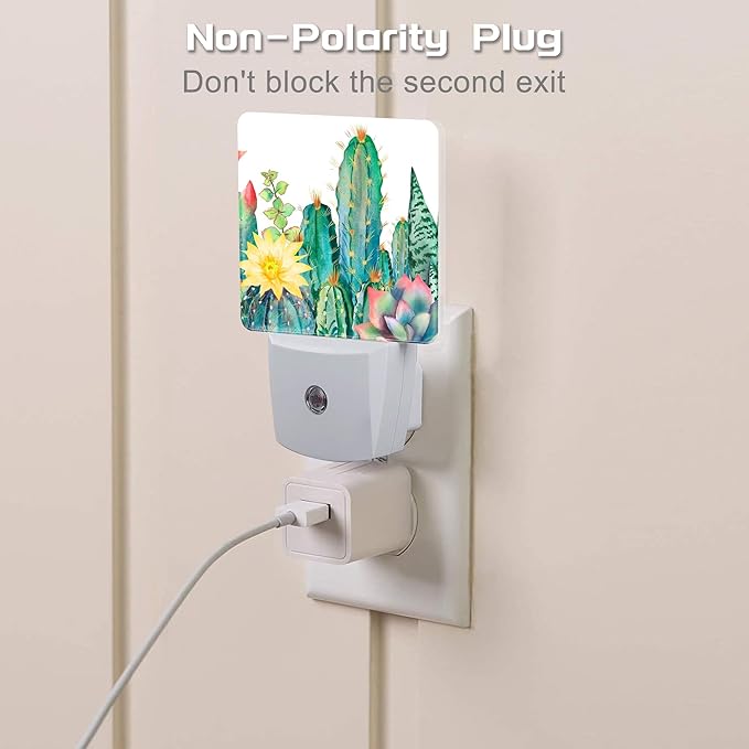 Cactus and Succulents Night Light Plug into Wall, Watercolor Botanical Floral Dusk to Dawn Night Light Plug in,0.5w Energy Saving Sleep Friendly NightLight for Kids Boys Girls Home Decor