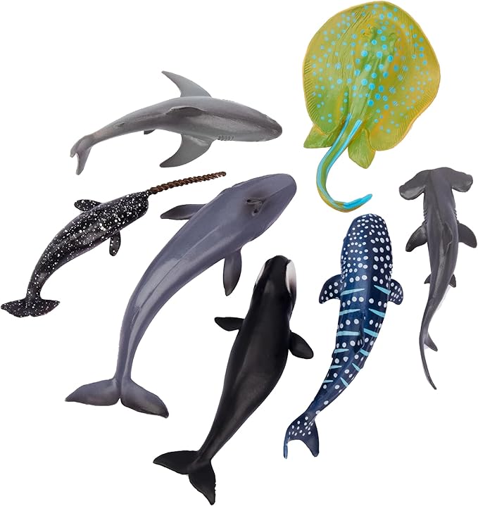 TOYMANY 24pcs Mini Ocean Animal Figurines: Realistic Cake Toppers with Sharks, Whales & Octopus - Great for Kids' Parties, Gifts & School Projects