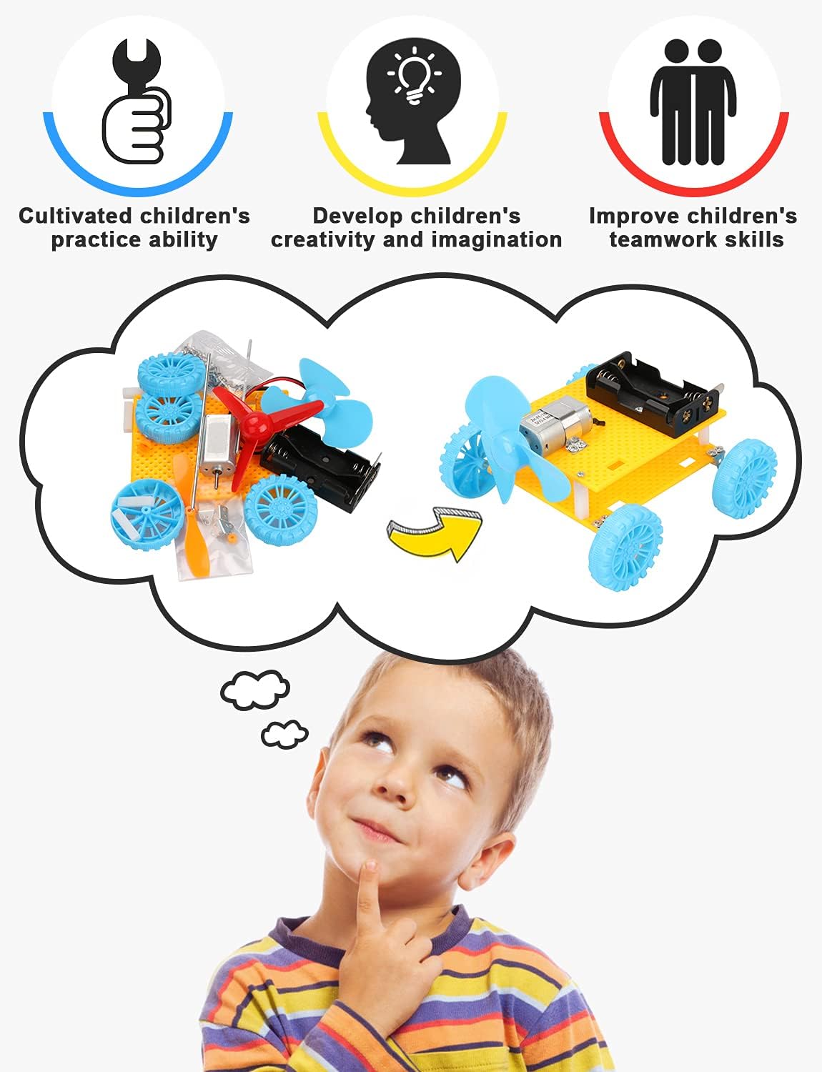 Poraxy 5 Set STEM Science Kits for Kids Ages 8-12, Robotics Model Car, Toys for Ages 8-13, Building Engineering Experiment Projects, Birthday Gifts for Boys Girls 6 7 8 9 10 11 12 13 Year Old