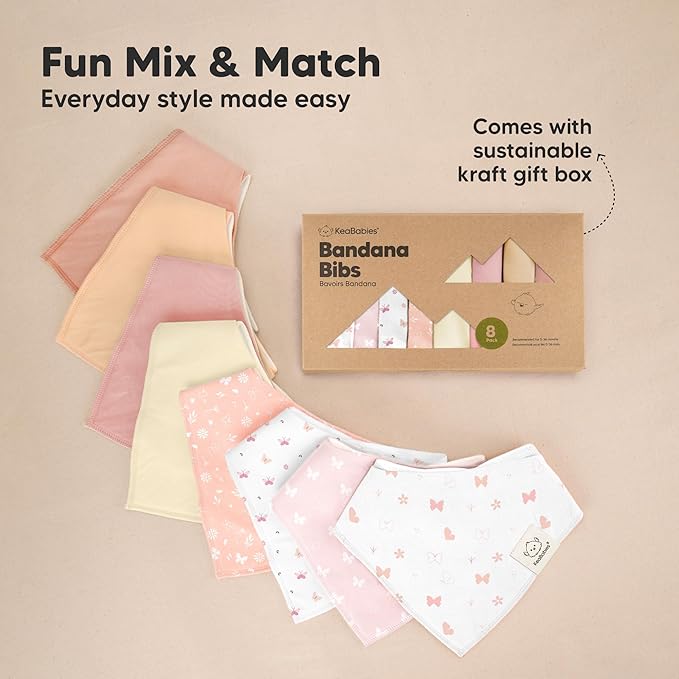 8-Pack Organic Baby Bandana Bibs for Girls - Super Absorbent Triangle Baby Bibs for Drooling and Teething Infant, 100% Cotton Extra Soft for Newborn, Infant 0-36 Months (Prism)