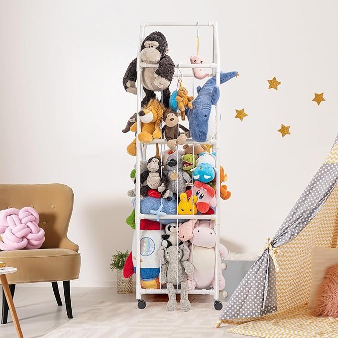 Stuffed Animal Zoo Storage, Extra Large Stuffed Animal Holder with Dust Cloth and Universal Wheels, Toy Storage Organizer, Plush Storage Organizer Shelf for Birthday Gift, Nursery Play Room