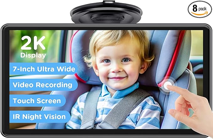 Baby Car Monitor for Backseat, 7" Touchscreen Camera Baby Camera with USB Plug and Play Easy Setup, 150° Wide Angle, Night Vision, Flexible 360 Rotation