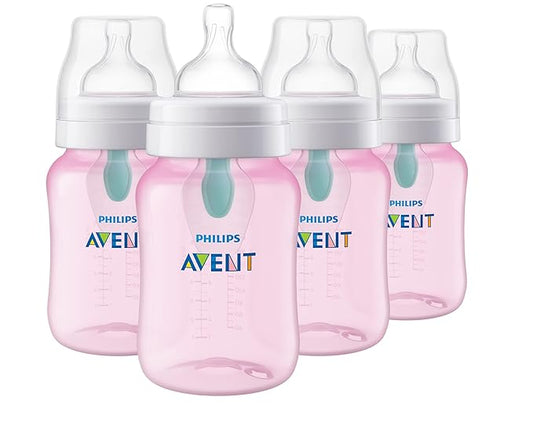 Philips Avent Anti-Colic Baby Bottle with AirFree Vent, 9oz, with Flow 2 Nipples, 1m+, Pink, SCY703/14 (Pack of 24)