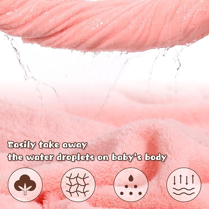 Hooded Toddler Bath Towels, 2 Pack Thick Towel for Kids with Animal Hood, Extra Large 50 x 32 inch for Baby 0-6 Years, Soft Absorbent Coral Fleece for Boys & Girls, Pink Ribbit & Yellow Bee