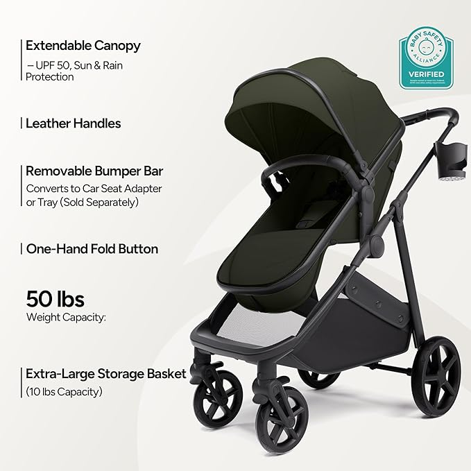 Mompush Wiz 2 in 1 Baby Stroller with Bassinet Mode, Convertible Infant Stroller for Newborn and Toddler with Reversible Seat and Large UPF 50+ Canopy