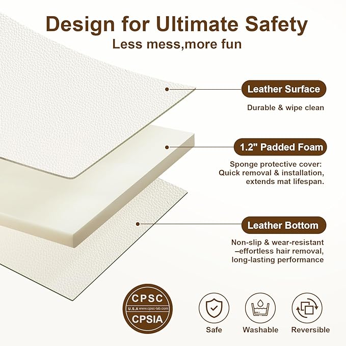 Baby Play Mat for Floor,50x50 Playpen Mat,Non-Slip Leather&Thick Foam Floor Cushion,Removable Waterproof Cover,Easy Care for Baby Crawling,Toddler,Kids,Tummy Time（Beige)