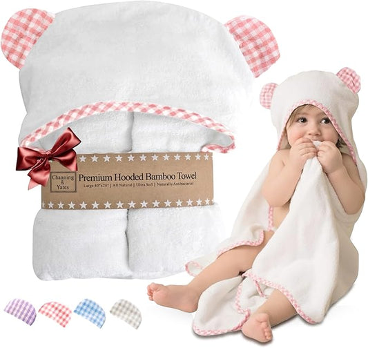 Channing & Yates Premium Boutique Baby Towels for Girls - Hooded Girl Towel & Washcloth Set - Organic Viscose Made from Bamboo Baby Towels with Hood - Baby Girl Bath Towels (Pink)