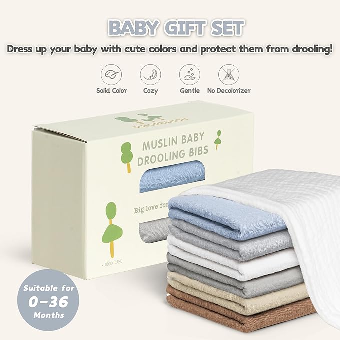 Susurration Muslin Baby Drool Bibs 6Pack Soft Triangular Adjustable Baby Bandana Bibs for Unisex Baby Girls & Boys