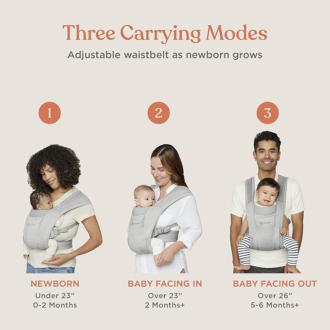 Ergobaby Embrace Baby Carrier Newborn to Toddler - Lightweight Ergonomic Baby Carriers - Cozy Essentials (7-25 Pounds), Soft Air Mesh, Soft Grey