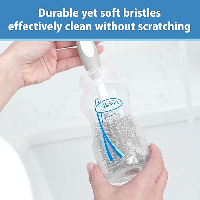 Dr. Brown's Soft Touch No Scratch Baby Bottle Cleaning Brush Nipple Cleaner with Stand and Storage Clip, BPA Free, Blue (Pack of 12)