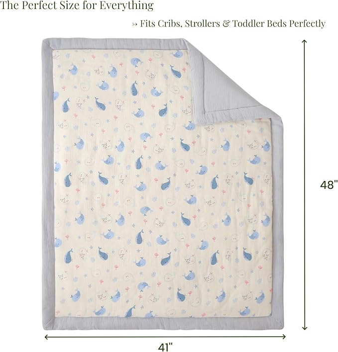 Cotton Muslin Toddler Comforter/Quilt,Ultra Soft & Breathble Muslin Toddler Blanket,All Season Baby Blankets for Boys and Girls, Machine Washable,41"x48"
