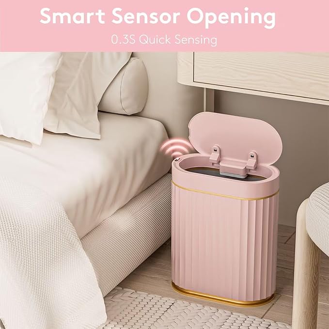 ELPHECO Sensor Trash Can 2 Gallon Waterproof Motion Sensor Trash Can, Automatic Bathroom Trash Bin, Slim Garbage Can for Dorm Room(Pink, 2 Gallon)