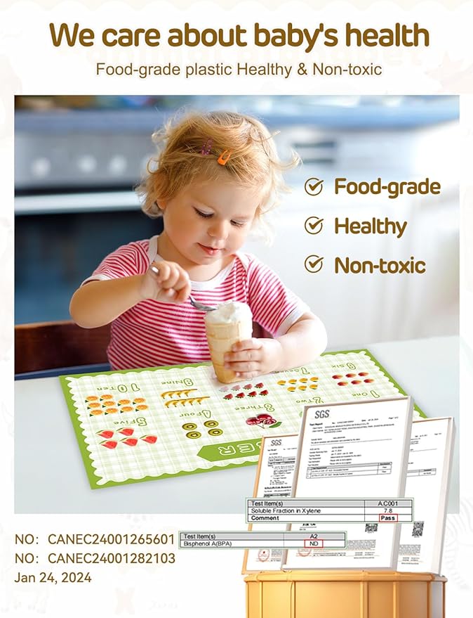 45 Pack Sticky Disposable Placemats for Baby & Toddlers,Cute Number Fruit Toddler Placemat 12"x18" Kids Table Mat for Party,Picnic Table,Restaurants Dining Table Travel Essentials for Toddlers