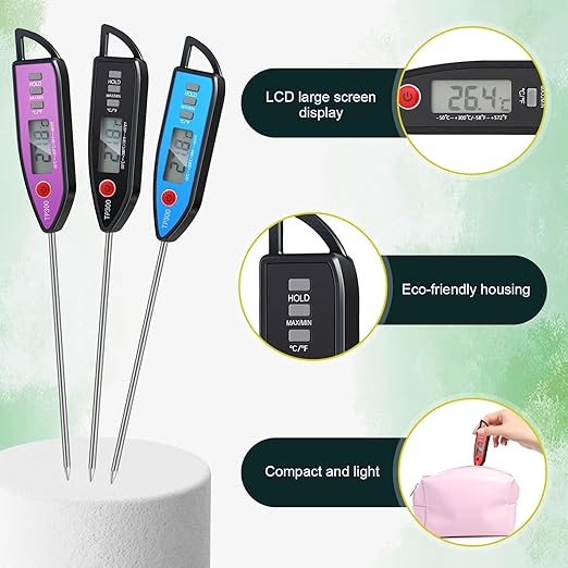 10 Set Waterproof Food Thermometer for Water, Liquid, Candle and Cooking Digital Meat Thermometer with Long Probe Instant Read for Kitchen BBQ Grill Candy (Black)
