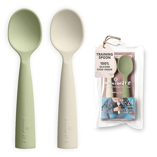 Miniware Silicone Baby Spoon for Training - BPA Free Baby Utensils - Baby Spoons Self Feeding 6 Months | 100% Food Grade Silicone - Modern & Dishwasher Safe Toddler | Dishwasher Safe (Pistachio & Oat)