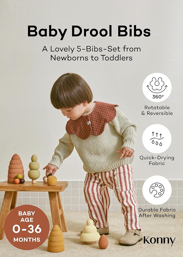 Konny Baby Bibs Set, 360 ° Rotate, Soft and Absorbent Bandana Drooling for Boys Girls baby Essentials
