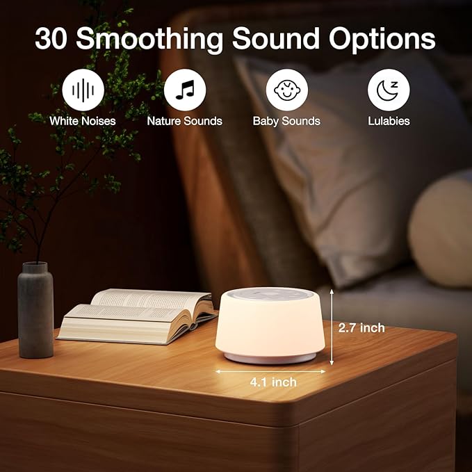 White Noise Sound Machine | Sound Machine for Baby Rechargeable | 30 Soothing Sounds | 10 Colors Night Light | White Noise Machine for Sleep Baby Adults Portable Sound Machine for Home Travel