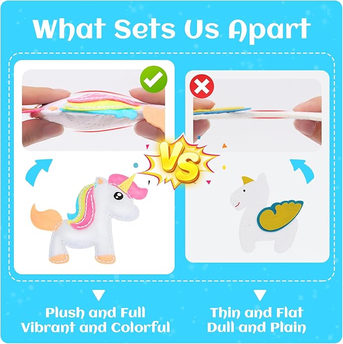 VERTOY Kids Crafts Sewing Kit for Girls - DIY Unicorn Toy Kits for Beginners, Birthday Gifts for Girls Age 6-8 8-12 Year Old, 5 Easy Projects