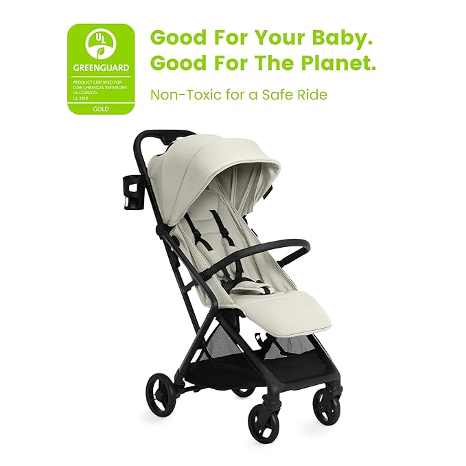 Delta Children Icon Ultra Compact Lightweight Everyday & Travel Stroller - One-Hand Fold - Only 15.6 Pounds - Fits in Overhead Compartments - Greenguard Gold Certified - Multi-Position Recline, Cream