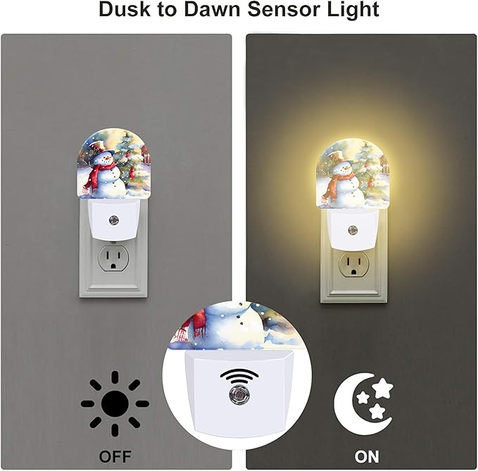 Cute Snowman with Christmas Tree Night Light Plug into Wall, Winter Xmas Snowman Dusk to Dawn Night Light Plug in,0.5w Energy Saving Sleep Friendly NightLight for Kids Boys Girls Home Decor