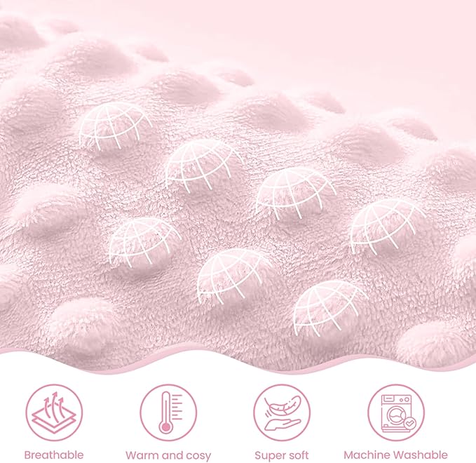 Rabbit Minky Baby Blanket 30 x 40 Inches for Girls, Soft Plush Receiving Blanket with Dotted Back, Gift for Toddler Newborn Infant Christmas Birthday Baby Shower