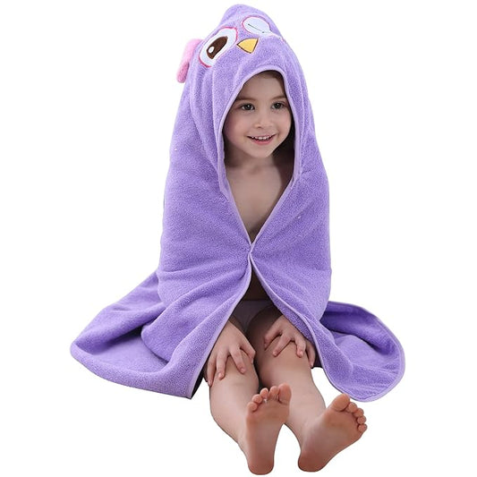 MICHLEY Toddler Hooded Bath Towels for 0-6T, Baby Essentials Cotton Absorbent Kids Washcloth (Owl)