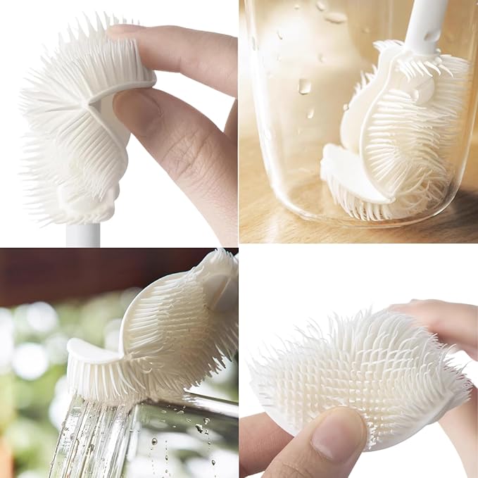 360° Flexible Silicone Bottle Brush with Long Handle, Deep Cleaning Brush for Long Bottle, Narrow Neck Bottle, Water Bottles, Baby Bottles, Flasks (2PCS)