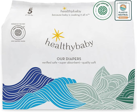 Our Diapers | EWG Verified Safe & Plant-Based Diapers | Leak Protection | Soft Organic Cotton Shell | Chlorine-Free Diaper for Sensitive Skin | Size 5 (27-35 lbs) 30 Count