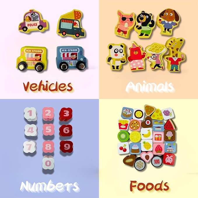 Vileafy Wooden Ice Cream Toy for 3 Year Old Birthday Gift– 116PCS Montessori Building Blocks for Toddlers – Pink Pretend Play Set & Stacking Toys for Girls Quiet Time & Family Play