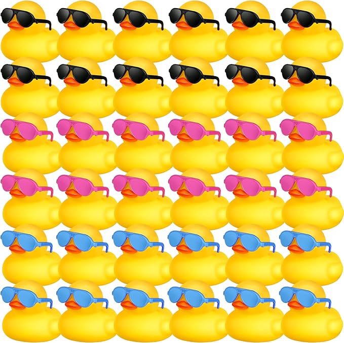 Chivao 36 Pcs Mini Rubber Ducks with 36 Sunglasses Rubber Ducks in Bulk Bathtub Duckies Toys for Kids Christmas Valentine Gifts Birthday Party Favors Cruise(Yellow,Multicolor Sunglasses)